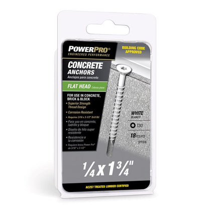 Emery Jensen masonry concrete screw anchor set with 18 pieces, suitable for fastening into concrete and masonry surfaces.