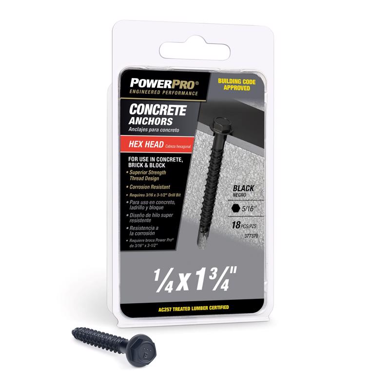 Emery Jensen masonry concrete screw anchor set with hex head, 18-pack for durable anchoring in concrete and masonry.