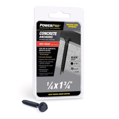 Emery Jensen masonry concrete screw anchor set with hex head, 18-pack for durable anchoring in concrete and masonry.