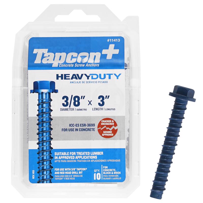 Emery Jensen masonry concrete anchor screw, 3/8 inch by 3 inches, with steel construction and threaded design for heavy-duty fastening
