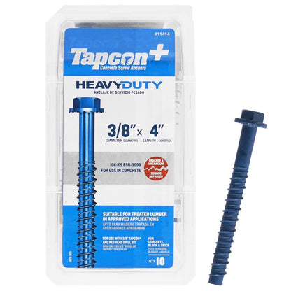 Emery Jensen masonry concrete anchor screw, 3/8 inch diameter by 4 inches length, sturdy steel construction for heavy-duty applications.