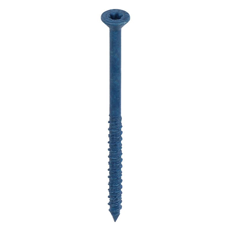 Emery Jensen masonry concrete screw 1/4 x 4 inches in a pack of 50, showing the screw's head and threaded shank
