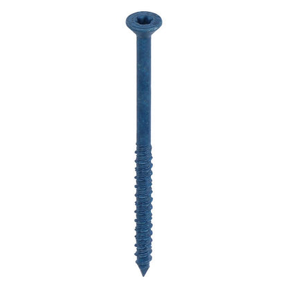 Emery Jensen masonry concrete screw 1/4 x 4 inches in a pack of 50, showing the screw's head and threaded shank