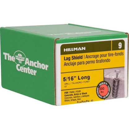 Emery Jensen LG SHLD ANCHR 5/16-inch masonry anchors, 40-pack, used for securing fixtures into concrete or brick surfaces.