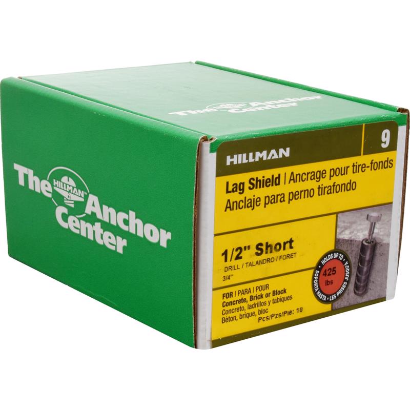 Emery Jensen masonry shield anchors, 1/2 x 2 inch, 10-pack for securing fixtures in concrete and brick surfaces.