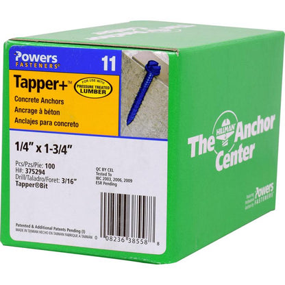 Emery Jensen RAWL TAPR HWH 1/4X1-3/4 masonry anchor showing metal construction for securing masonry surfaces.