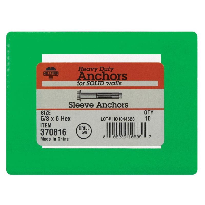 Emery Jensen masonry Sleeve Anchor HX 5/8x6 inch, pack of 10, shown installed in concrete for secure fastening.