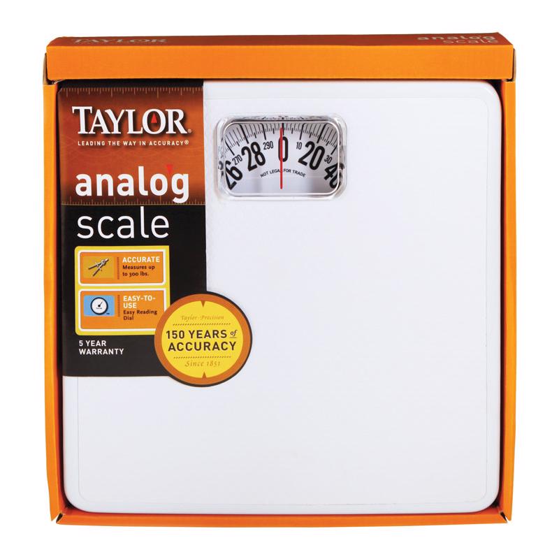 Emery Jensen mechanical bath scales with white background, analog display, and 300lb weight capacity.