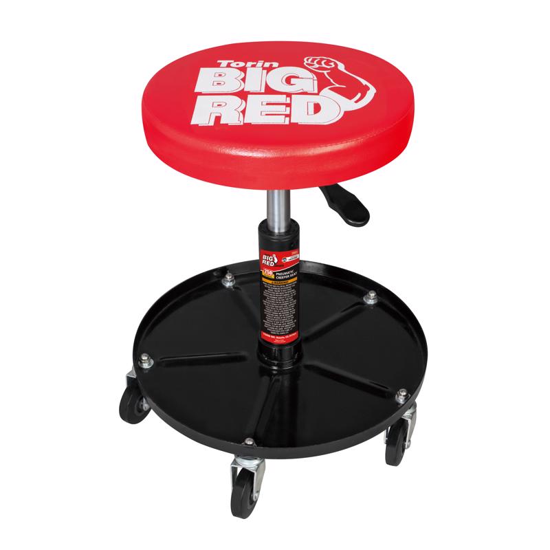 Emery Jensen pneumatic creeper seat with adjustable height and padded seat for mechanic repairs and undercarriage work.