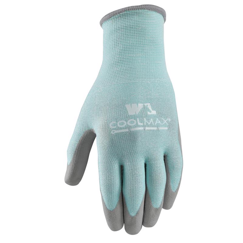 Emery Jensen men's dipped gardening gloves in CoolMX L size, showing durable rubber coating and comfortable fabric design.