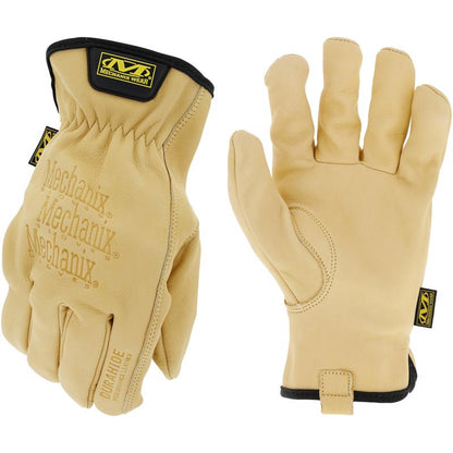Men's tan leather gloves by Emery Jensen, showcasing soft leather material and classic style perfect for winter wear.