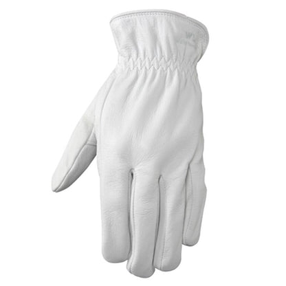 Emery Jensen men's leather gloves in goatskin, classic driving style, with detailed stitching and soft brown leather finish.