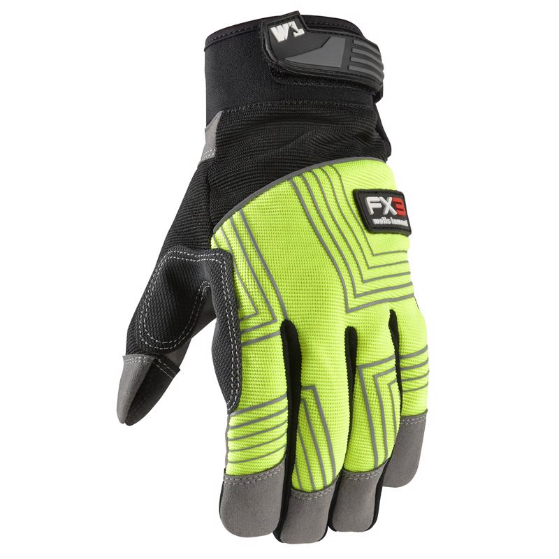 Black and yellow men's leather gloves by Emery Jensen, XL size, designed for durability and style.