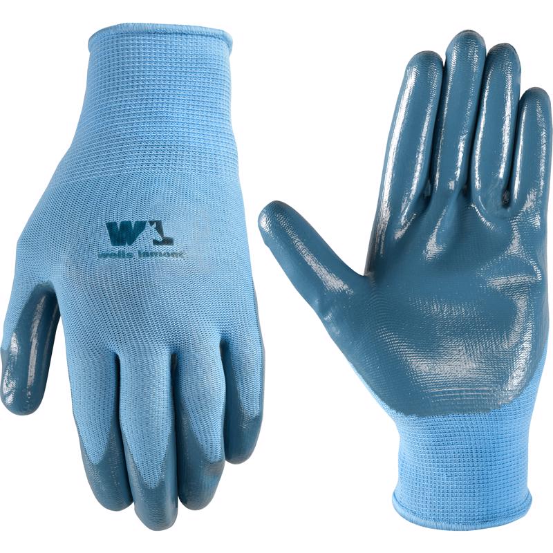 Purple men's work and garden gloves by Emery Jensen, durable gardening gloves with a snug fit and protective design.