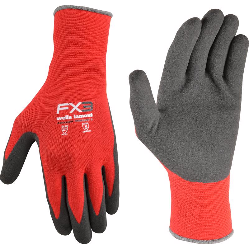 Emery Jensen men's work and garden gloves in gray and red, durable fabric with reinforced palms and adjustable wrist straps.