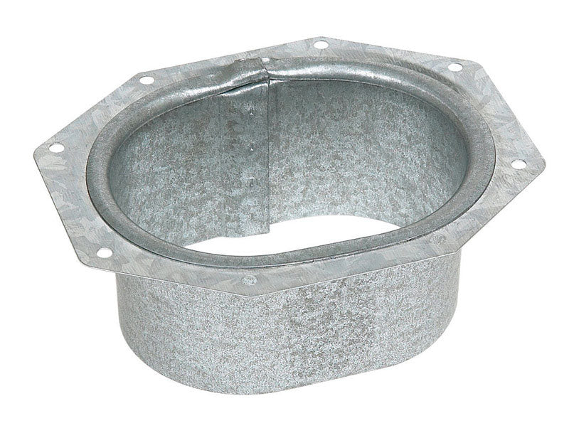 Galvanized metal downspout C outlet from Emery Jensen, used for effective rainwater drainage in gutter systems.