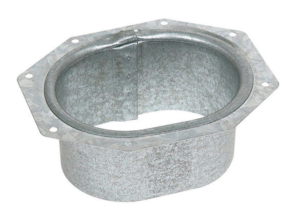 Galvanized metal downspout C outlet from Emery Jensen, used for effective rainwater drainage in gutter systems.