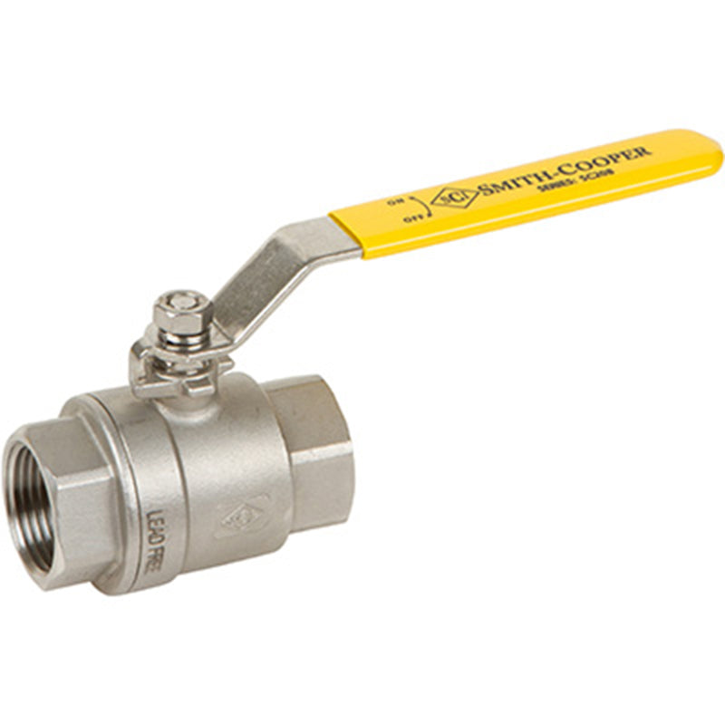 Emery Jensen 1/2 inch metal ball valve made of durable 304 stainless steel, shown with handle and valve body.