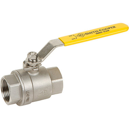 Emery Jensen 1/2 inch metal ball valve made of durable 304 stainless steel, shown with handle and valve body.