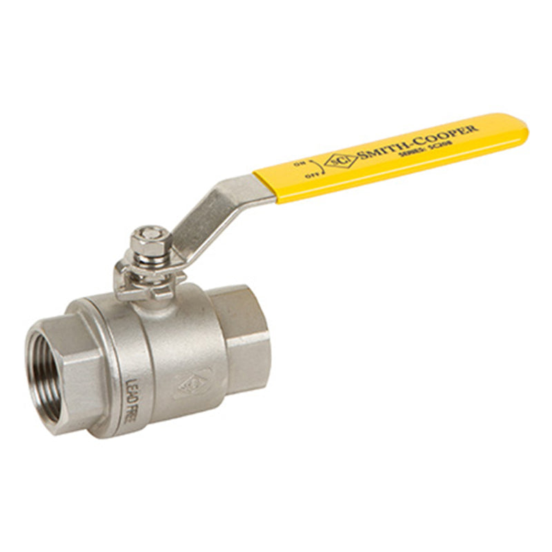 Emery Jensen 3/8-inch stainless steel metal ball valve with lever handle for fluid control.