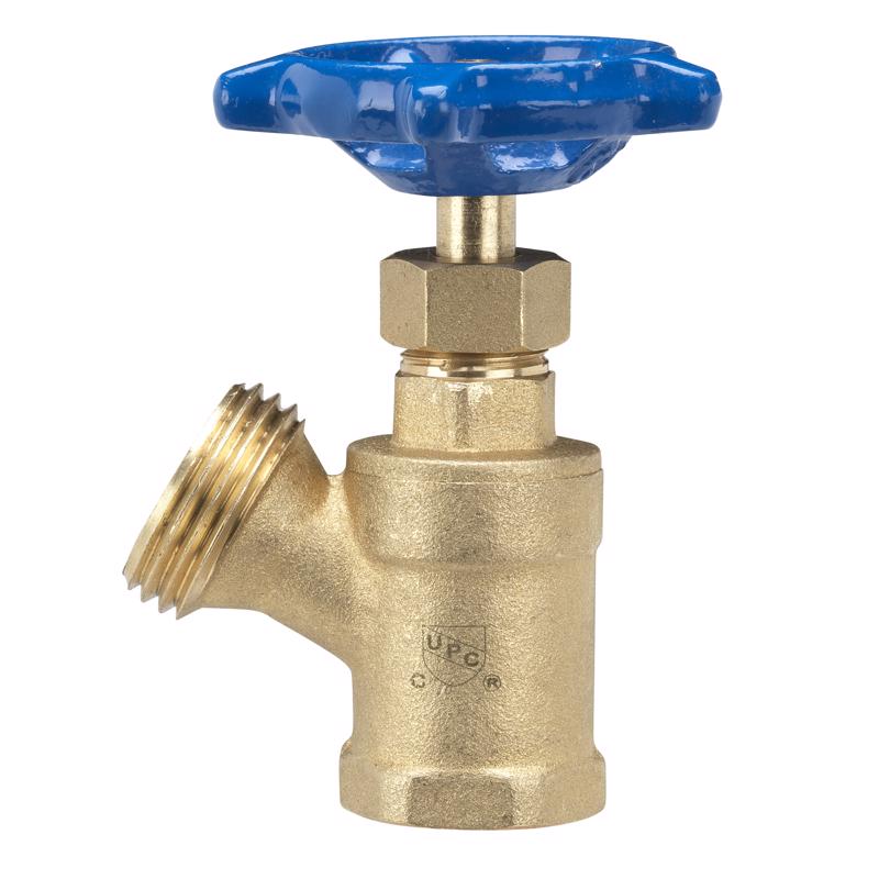 Emery Jensen 1/2-inch female metal boiler drain fitting, shown in a close-up image of the durable drain component.