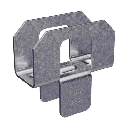 Emery Jensen 1/2-inch metal panel sheathing clip for securing panels in construction or roofing applications.