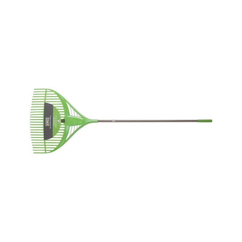 Steel leaf rake with a 26-inch handle by Emery Jensen, designed for efficient yard cleanup and leaf gathering.