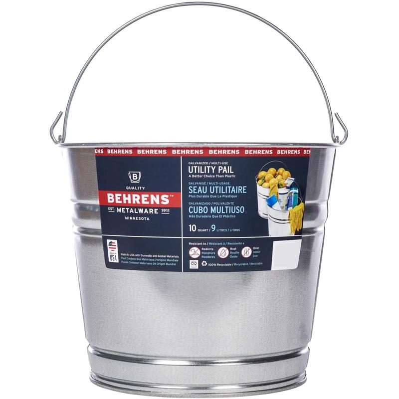 Galv Steel Pail 10QT by Emery Jensen, a durable metal container with a handle for industrial and household use.