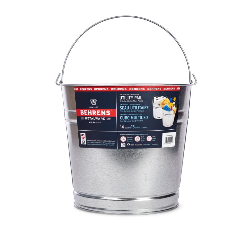 Emery Jensen 14-quart steel metal pail with sturdy handle, ideal for industrial or household use.