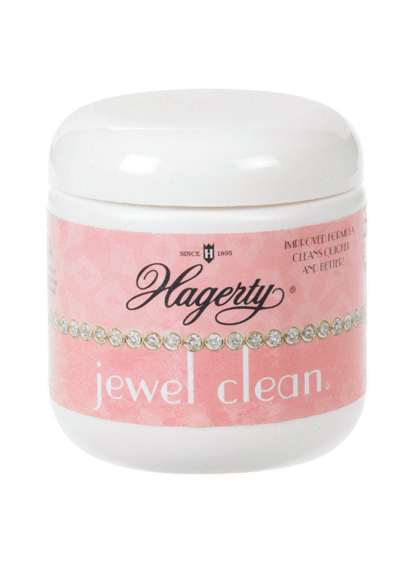 Emery Jensen Jewel Clean 7oz metal polish cleaner in a white bottle with a blue cap, designed for jewelry and metal surfaces.