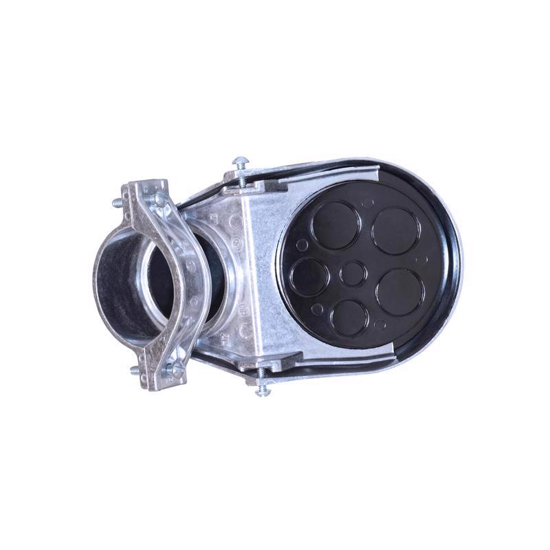 Emery Jensen 1-1/2-inch clamp-on SE head for metal service entrance fitting, with a durable metal construction and clamp mechanism.