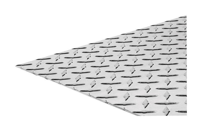 Emery Jensen metal sheets in diamond plate aluminum, 24x48 inches, showing textured, reflective metallic surface.
