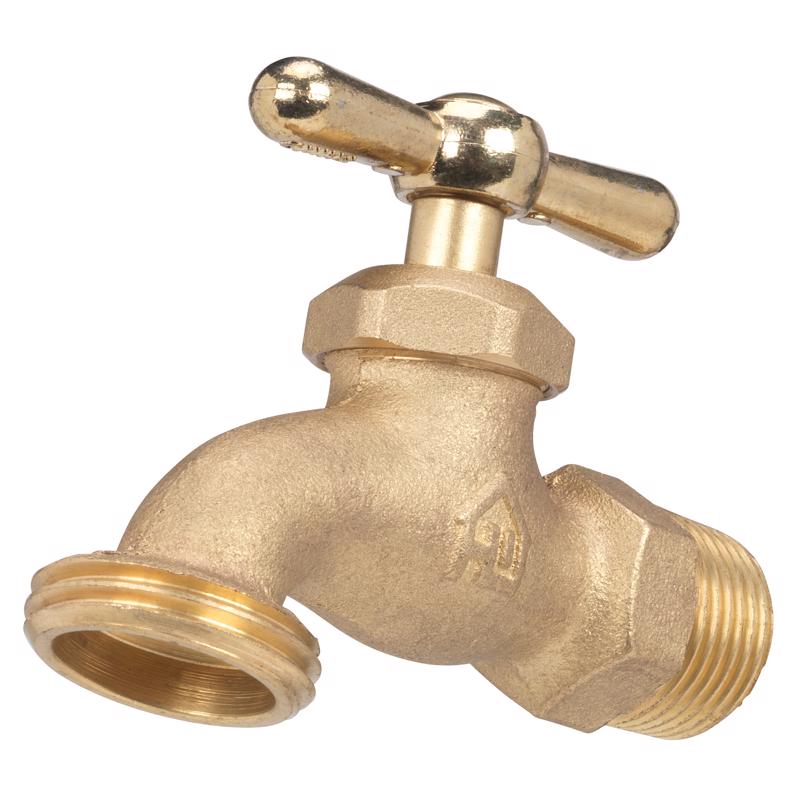 Brass hose bib with 3/4-inch MPT connection from Emery Jensen, metal silcock and hose bib for outdoor water supply.