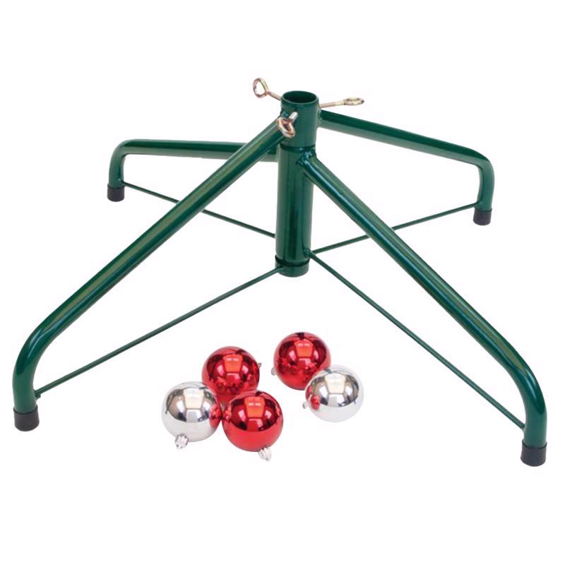 Emery Jensen 28-inch metal folding tree stand for Christmas trees, sturdy and adjustable for easy setup and stability.