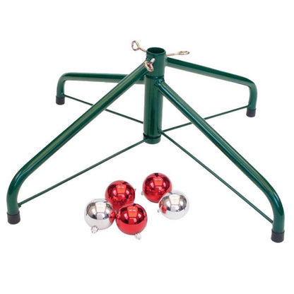 Emery Jensen 28-inch metal folding tree stand for Christmas trees, sturdy and adjustable for easy setup and stability.