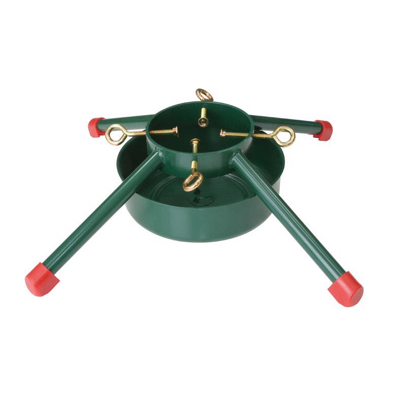 Heavy-duty metal tree stand by Emery Jensen for secure support of Christmas trees, featuring durable construction and adjustable fittings.