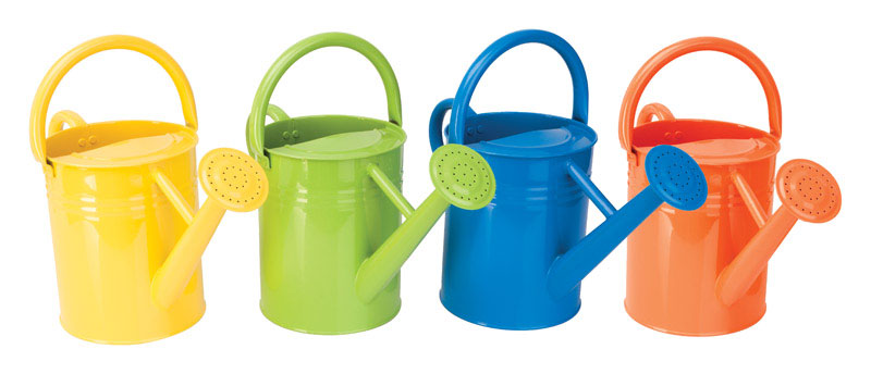 Emery Jensen 2-gallon metal watering can with a long spout for garden watering and plant care.