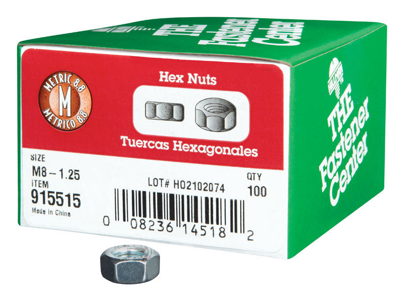 Emery Jensen METR HX nuts SP M8-1.25, metric steel hex nuts with a threaded design for fastening applications.