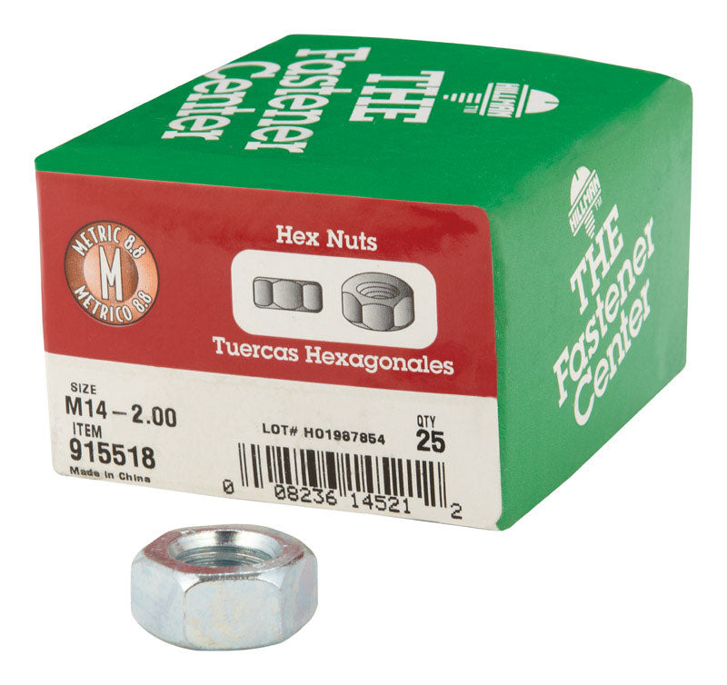 Emery Jensen metric M14-2.00 hex steel nuts, set of 25, with threaded interior for secure fastening.