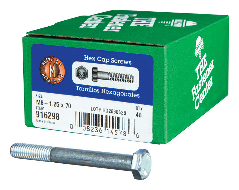 Emery Jensen M8-1.25x70 metric hex bolt with nut, steel fastener for industrial and construction applications.