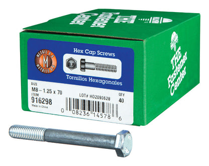 Emery Jensen M8-1.25x70 metric hex bolt with nut, steel fastener for industrial and construction applications.