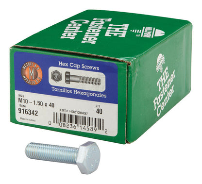 Emery Jensen metric M10-1.5x40mm hex bolt with nylon grip, displayed on a white background.