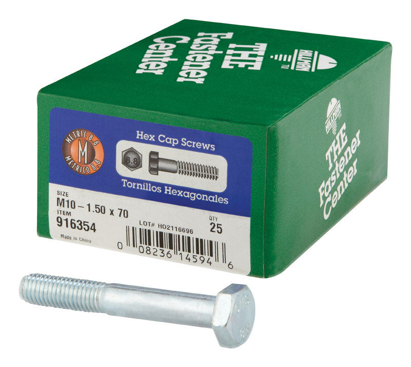 Emery Jensen METR HX CP Gr8.8 M10x70 metric bolt with hex head and threaded shank, metal industrial fastener.