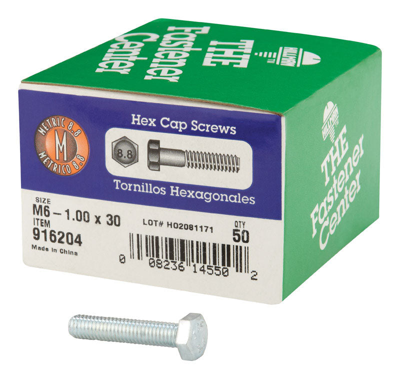 Emery Jensen METR HX CP Gr8.8 M6x30 metric bolt with hex head and threads, used for industrial fastening applications.