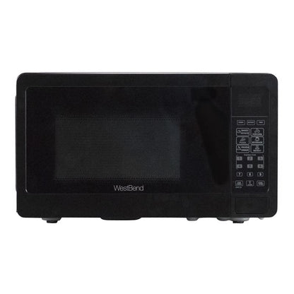 Emery Jensen microwave oven in black with 0.7 cu ft capacity and 700W power, showing the front view with digital controls.