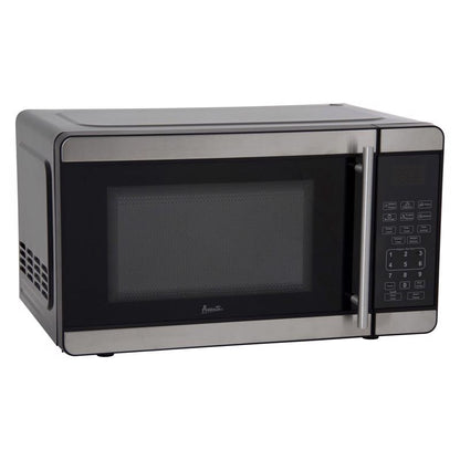 Emery Jensen microwave oven in black and silver finish, 0.7 cu ft capacity with digital controls and turntable for convenient cooking.