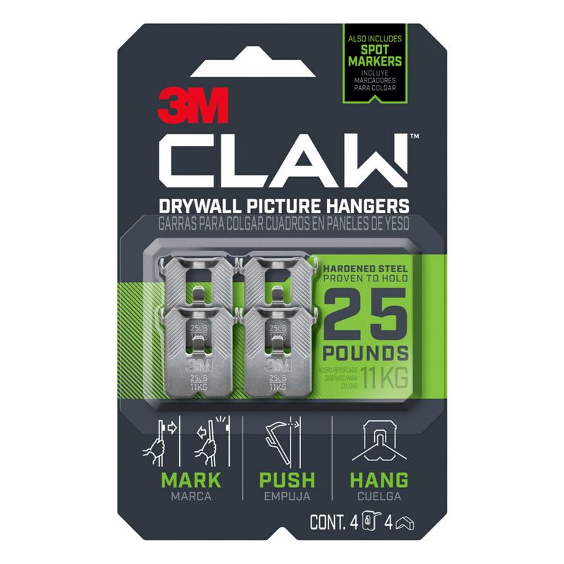Emery Jensen claw picture hangers, 25lb weight capacity, set of 4, designed for hanging mirrors and pictures securely on walls.
