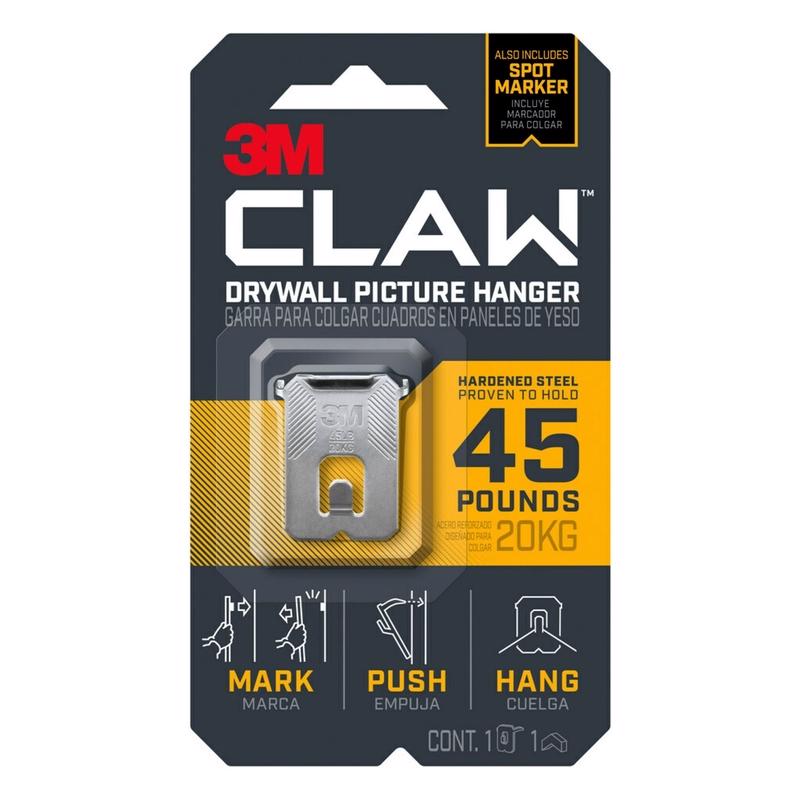 Emery Jensen Claw Picture Hanger 45LB for mirrors and frames, single pack, sturdy metal construction for secure wall mounting.