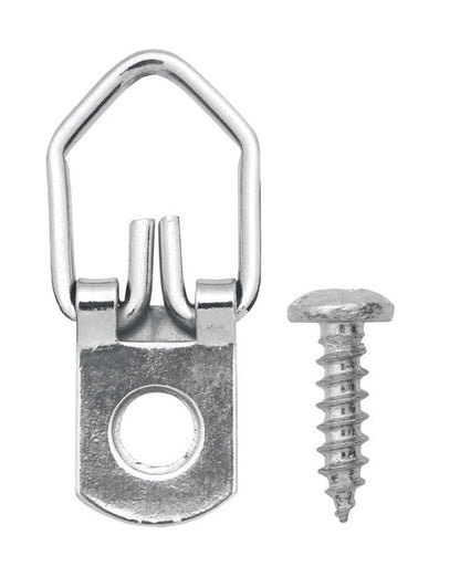 Small Emery Jensen D-ring hanger with one hole, ideal for mounting mirrors and pictures securely on walls.