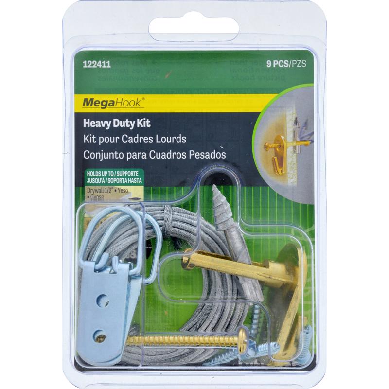 Emery Jensen Mega Hook Kit BRS with mirror and picture hangers for secure wall mounting and hanging artwork or mirrors.